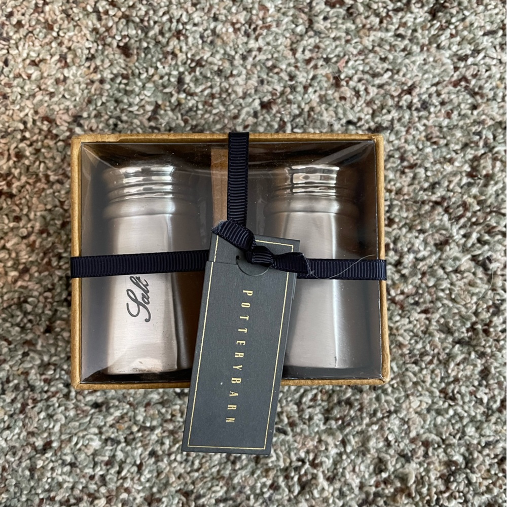 NWT Pottery Barn Antique Sentiment Salt and Pepper Shakers